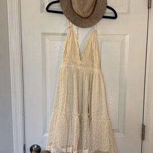 Cream Halter Dress with Polka Dot Skirt